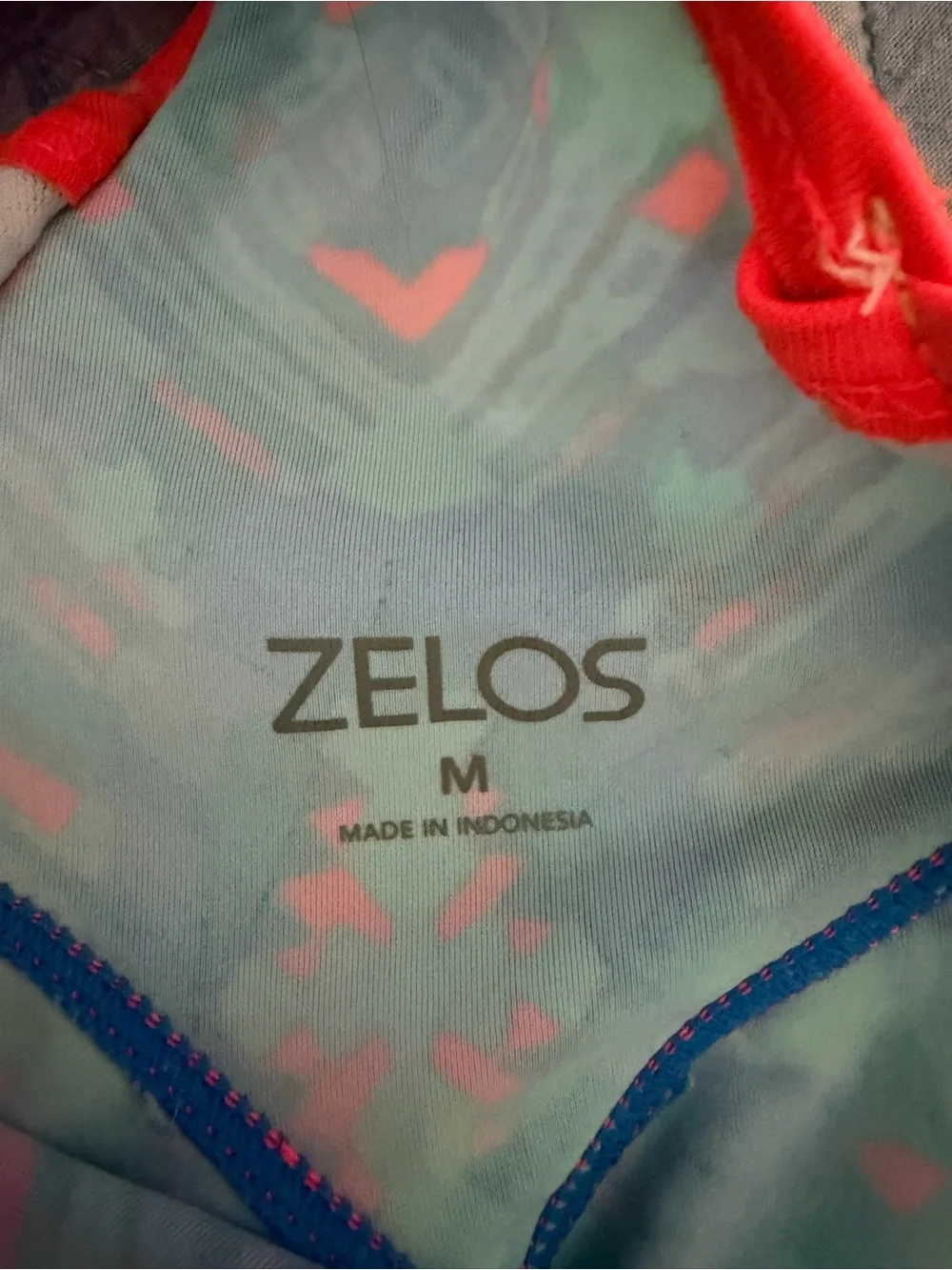 ZELOS Blue & Teal Geometric Tank Top with Coral Trim